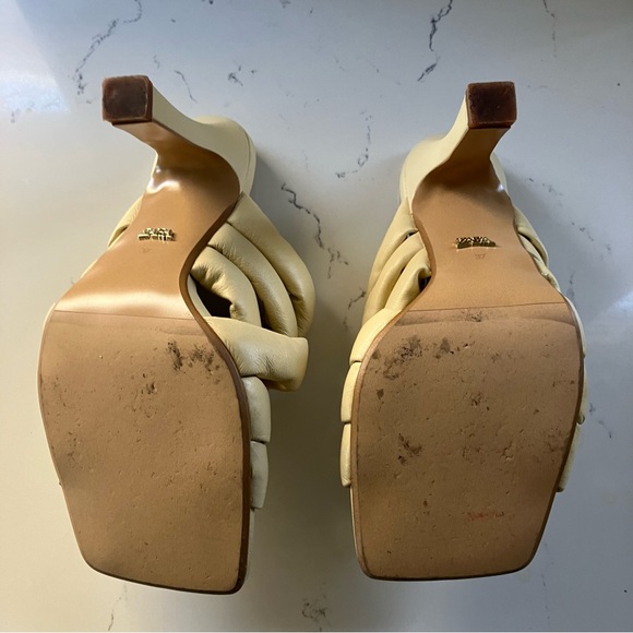 Zara Quilted Braided Leather Heeled Mules Vanilla Yellow US 6.5 EU 37 UK 4.5 - Picture 5 of 11